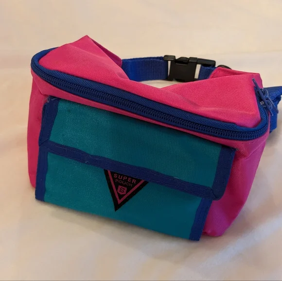 Vintage Fanny Bag Neon Color Block Multi-Compartment Adjustable Unisex OS New - Picture 3 of 11